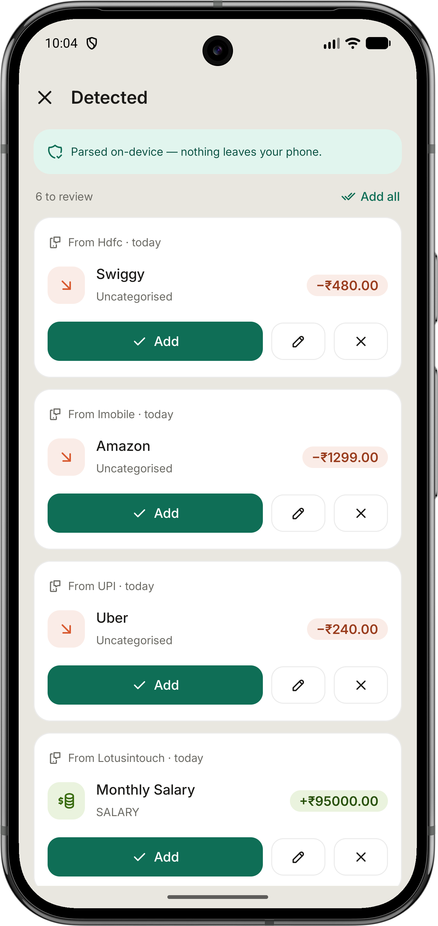 Auto-detected transactions waiting to be reviewed