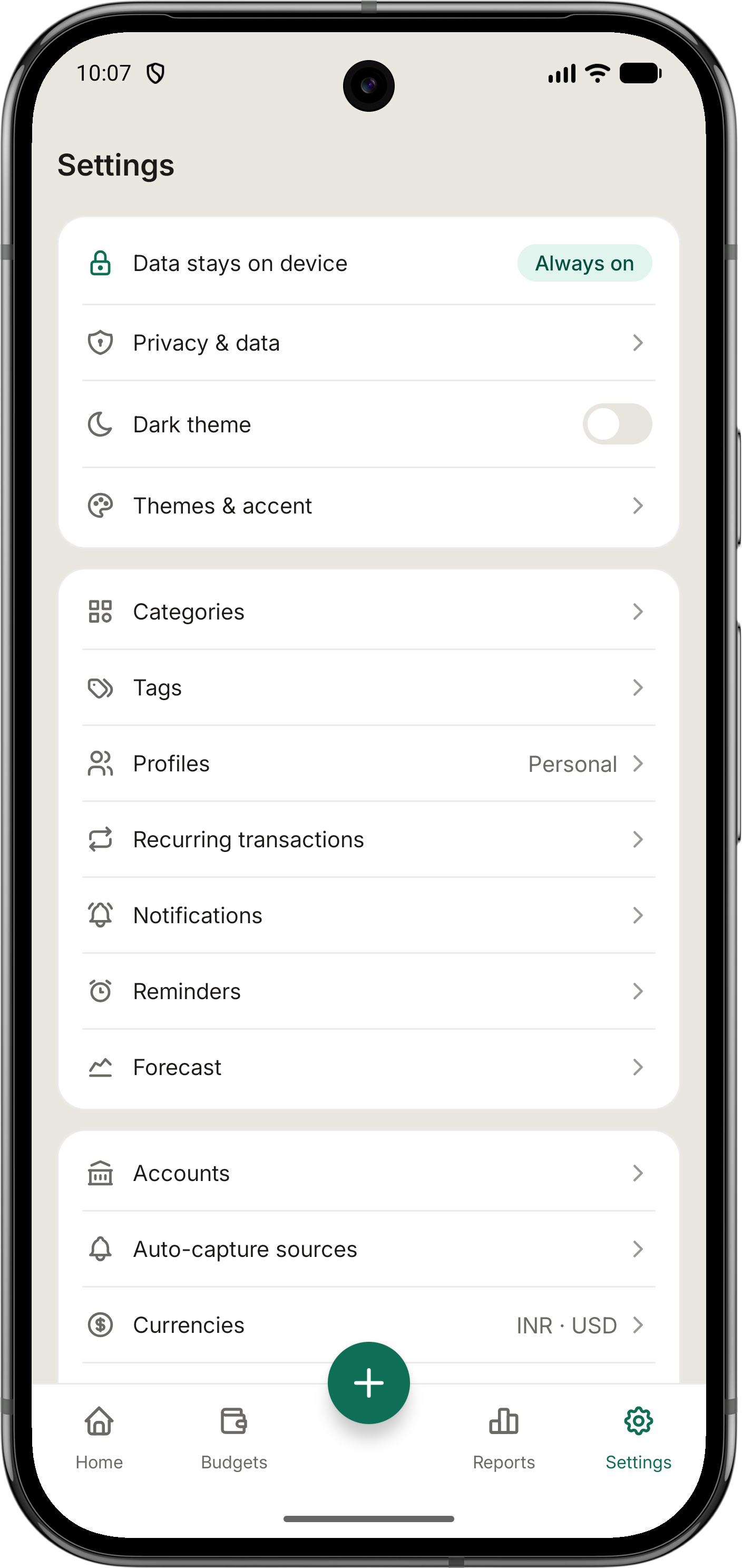 Settings with data-stays-on-device always on